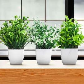 6 Piezas Artificiales Mini Plantas en Maceta, Plantas Artificiales en Maceta, Flor Verde en Maceta Falsa, Pequeñas Plantas de Imitación para...       
