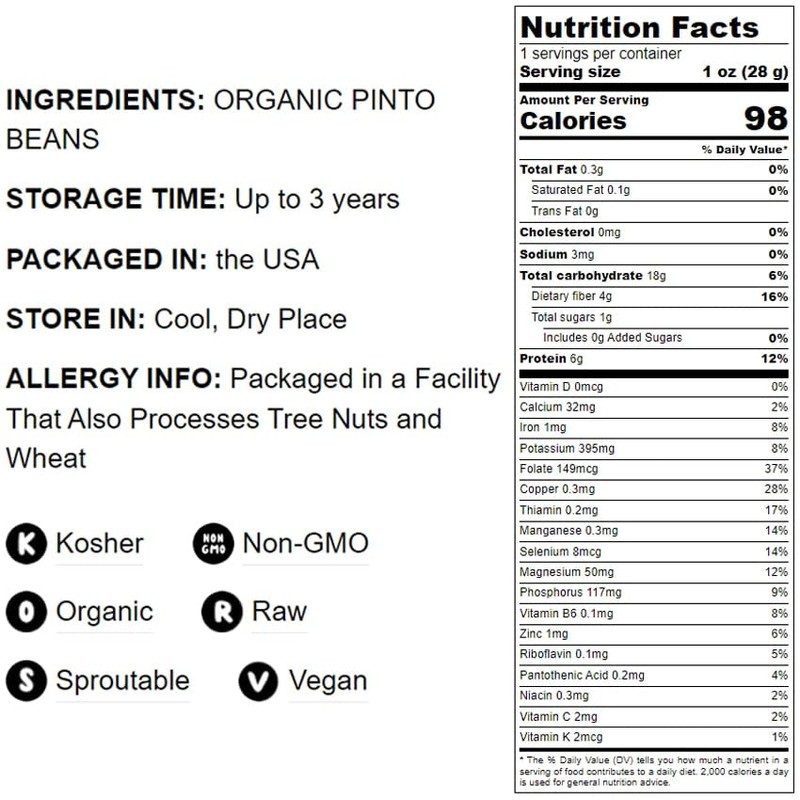 Food to Live Organic Pinto Beans, 15 Pounds Non-GMO, Frijioles