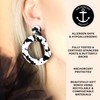 Black & White Tortoise Shell Hypoallergenic Dangle Hoop Earrings |