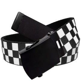 Build A Belt Classic Black Slider 1.25" Wide Buckle with Canvas Web Belt (Mens Medium Checkered)