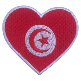 Tunisia Embroidered Heart Flag Patch – Iron-On National Emblem Applique – Tactical Military Patch for Jackets, Backpacks, Hats – 6.5 x 7 cm