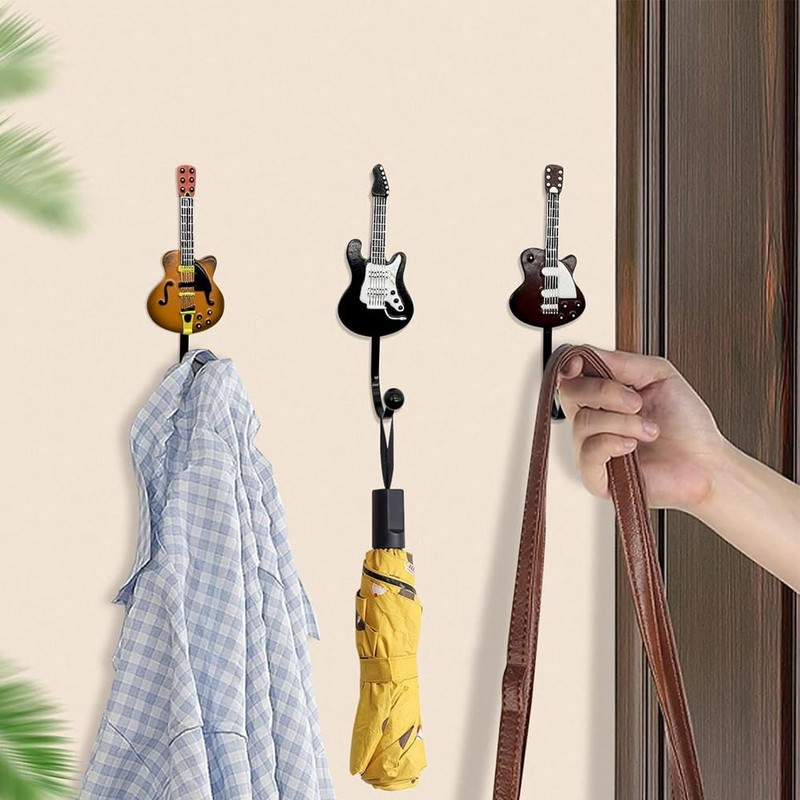 Laroal 3pcs Retro Guitar Shaped Decorative Hooks Wall Mounted Heavy
