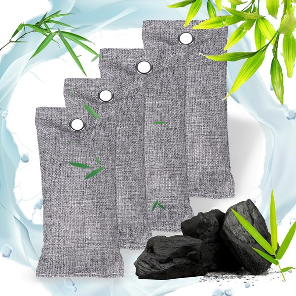 Air Purifying Bag Activated Car Air Freshener Bamboo Charcoal Bags Nature Fresh Deodorizer Moisture Absorber for Bathroom Activated Odor Absorber For Shoes Fridge Pet Home（4Pack 75g Each）