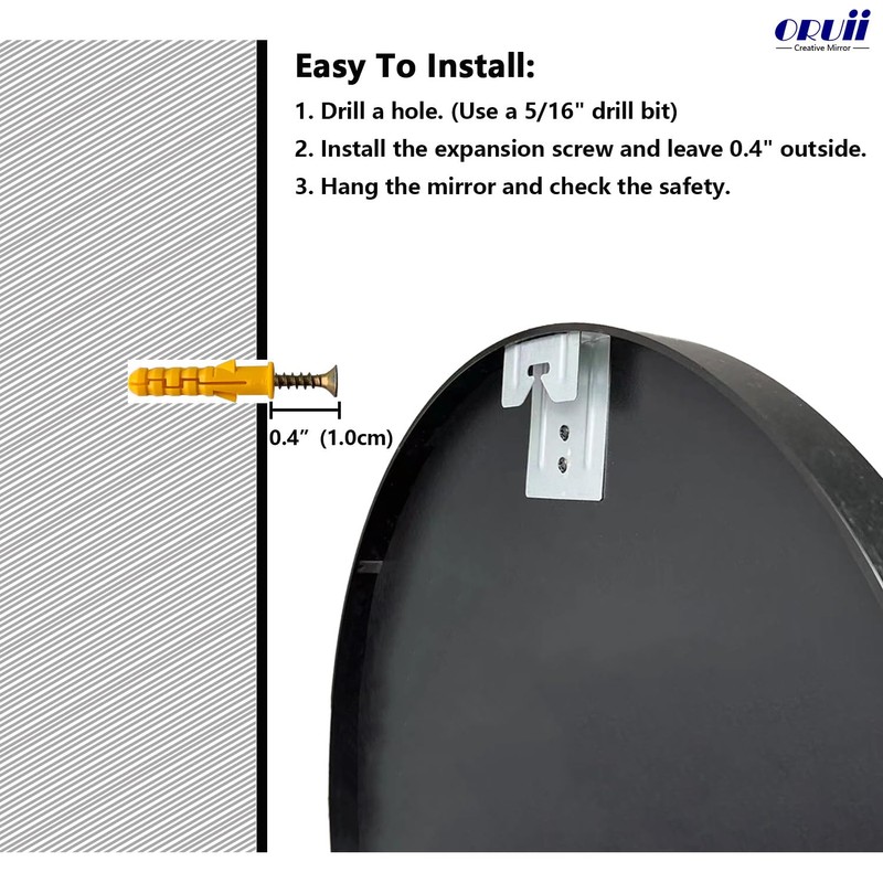 Oruii Round Mirror, Black Round Mirror 24 inch, Circle Wall