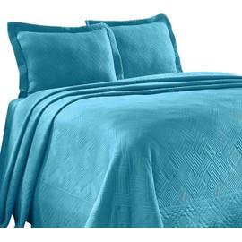 Superior 100% Cotton Geometric Fret 2-Piece Scalloped Bedspread Set, Twin, Peacock Blue