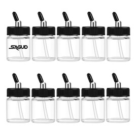 SAGUD 10pcs Glass Airbrush Bottles Kit 3/4 Ounce (22cc) Airbrush Jar with 10pcs Adapter Cap Covers Set and 30° Down Angle Adaptor Lid, Fits Dual–Action Siphon Feed Airbrushes