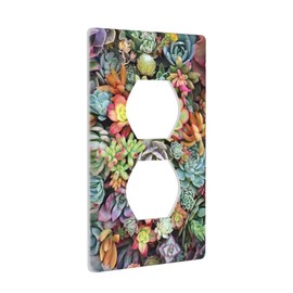 Natural Succulent Cute Watercolor Plant Decor Print Light Switch Plate Cover Plastic Wall Plates (Single Gang Electrical Switch Duplex Outlet Cover)