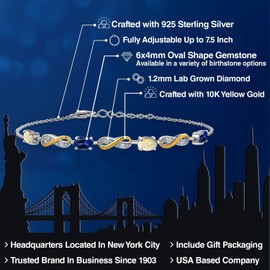 925 Silver and 10K Yellow Gold White Ethiopian Opal Created Sapphire and Lab Grown Diamond Infinity Tennis Bracelet For Women Mother's Mom Wife Her (1.89 Cttw, Fully Adjustable Up to 7.5 Inch)