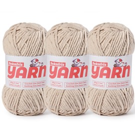 Sekafris 3 Pack Plush Chunky Chenille Yarn for Crocheting, Soft Fluffy Velvet Yarn for Crocheting, Fuzzy Baby Blanket Knitting Yarns, 300g/393yds Bulky Amigurumi Yarns3 Light Khaki
