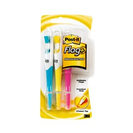 Post-it Flag+ Highlighter, 3-Pack – Yellow, Pink, and Blue Highlighters with Integrated 50-Color Coordinated Flags
