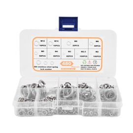 480pcs Spring Washers M2 M2.5 M3 M4 M5 M6 M8 M10 M12 Stainless Steel Split Spring Washers Set for Household Appliances
