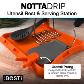 Blue Bosti Nottadrip Silicone Spoon Rest for Stove Top - Kitchen Spoon Rest for Countertop, Ladle Holder, All in 1 Serving Station, Elevate Handle, Drip to Tray, Mess Free - 3PC Set No Trivet - Orange