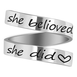 LucBuy Stainless Steel Keep Eng Engraved Inspirational Gifts Adjustable Rings Jewellery for Men Women Teenagers (She Believed She Could So She Did - Silver)