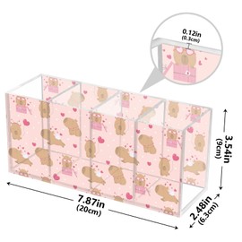 Aslsiy Lovely Capybara Gift Pen Holder Pink 4 Compartments Acrylic Pencil Holder Clear Makeup Brush Holder Desk Organizer Office Supplies