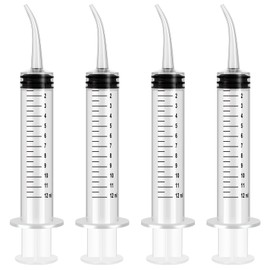 Pack of 4 Dental Syringes 12 ml Dental Syringe Transparent Plastic with Curved Tip and Measure for Oral Dental Care Cleaning