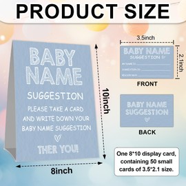 Navy Blue Baby Shower Name Suggestion Game, 1 Standing Sign (8"x10") and 50 Name Suggestion Cards, Gender Reveal Baby Shower Games Card for Guests, Baby Party Supplies-A06
