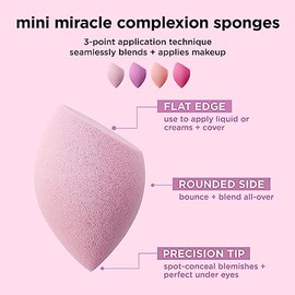 Real Techniques Mini Miracle Complexion Sponge - Paquete de 4 esponjas de mezcla de maquillaje, para base y corrector, tamaño mini para debajo de los 