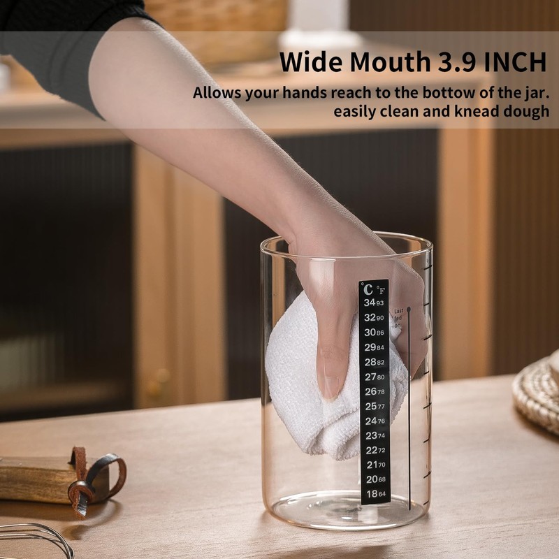 Wissy&Konny Sourdough Starter Jar,2PACK 35OZ Wide Mouth with Ounce Scale