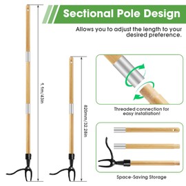 Raxfekro Foot operated weed remover, 110 cm, upright standing weed remover, aluminium, 4 claws, natural wood handle, dandelion cutter