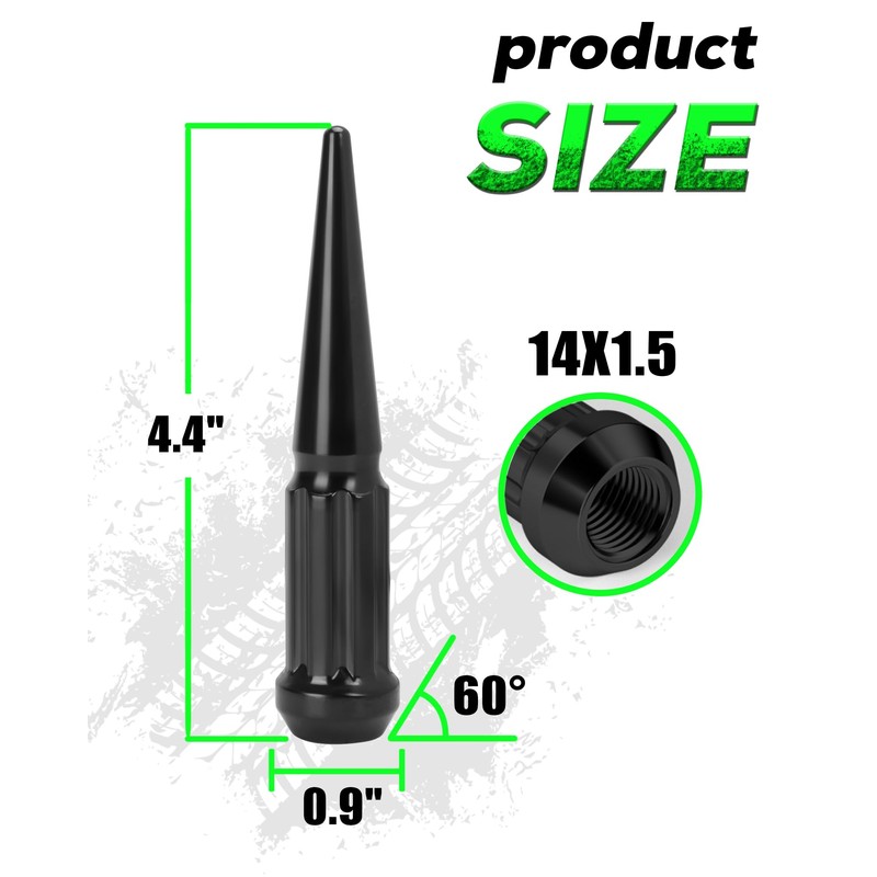 M14x1.5 Spike Lug Nut, Tire Spiked Black Lug Nuts Set