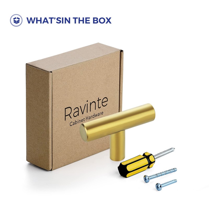 Ravinte 30 Pack Gold T Bar Cabinet Knobs 2 Inch