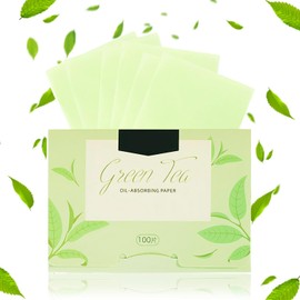 100 piezas Paquete de absorbentes de aceite facial natural, Hojas secantes de aceite para el rostro Papel secante facial práctico y de alto rendimiento para pieles grasas (Verde, 100 piezas)