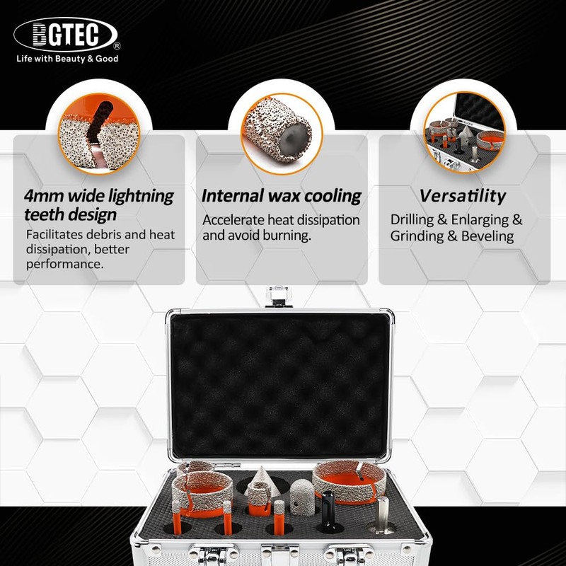 BGTEC Diamond Core Drill Bits-11PCS 5/8-11 Thread Tile Hole Saw