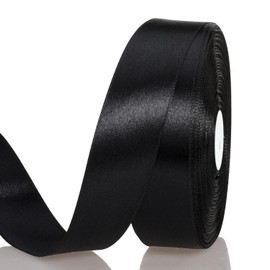 Satin Ribbon, Black, Width 1.0 inches (25 mm), Length 32.8 inches (100 yards / 91 m), Large Capacity, Gift Wrapping Ribbon, Bowknots, Wrapping, Gifts, Gift Ribbon, Long, Value Item, Flower Material,