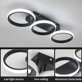Kaniker Modern LED Ceiling Light, 3-Round Rings Flush Mount Ceiling Light 30W 6000K Cool White Ceiling Lamp Hallway Light Fixtures for Bedroom Living Room Kitchen Office Lighting