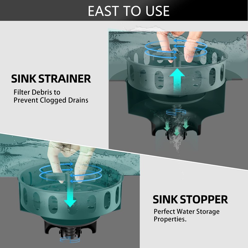 EXAKEY Black Sink Drain 3-1/2 Inch Kitchen Sink Drain Strainer