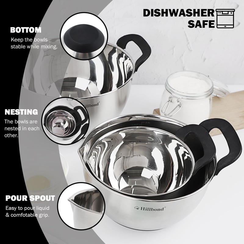 Hillbond Stainless Steel Bowls with Lids Set Mixing Bowls with