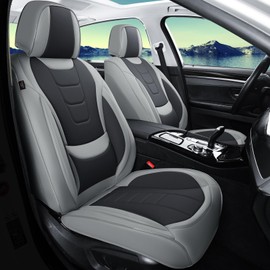 Gripure Car Seat Covers for Full Set – Waterproof & Breathable Faux Nappa Leather, 360° Wrap Design, Airbag Compatible, Lumbar Support, Great for Drivers Who Need Driving Comfort,Gray and Black