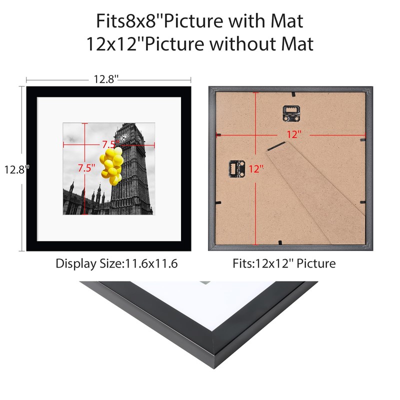 BSRHOME 12x12 Picture Frame Set of 9, Display Pictures 8x8