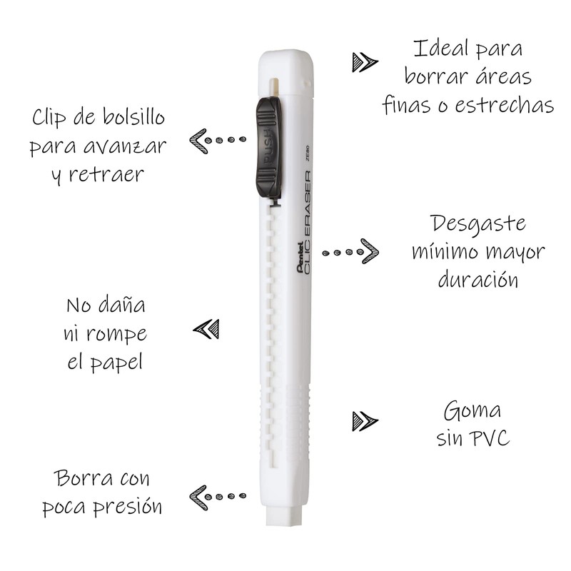 Pentel Borrador Cuadrangular Tipo Lápiz Barril Blanco Caja con 12