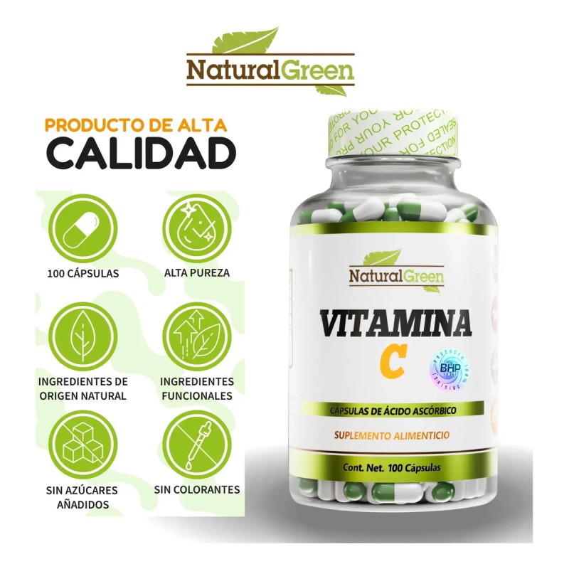 Natural Green Vitamina 100caps 500mg Alta Absorción Pureza