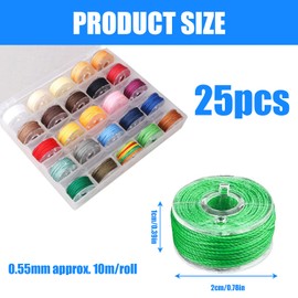 25 Colours Round Waxed Cotton Cord: 0.55 mm Nylon Cord for Bracelets, Bracelet Cord with Small Scissors, Waxed Cotton Cord for Jewellery Making DIY Crafts Making