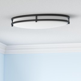 ASD LED 24" Oval Flush Mount Lighting, Close to Ceiling Light Fixture | 5CCT, Dimmable, ETL Listed | 38W 3280LM 2700-5000K 120V | Low Profile Double Ring Lamp | Black