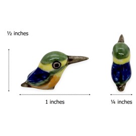 WitnyStore Tiny 1" Green Blue Yellow Pygmy Kingfisher Bird Figurine - Miniature Hand Made Painted Ceramic Birds Aves Colorful Porcelain Feathered Animals Cute Decorative Collectible Figure Décor Gifts