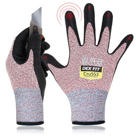 DEX FIT Level 5 Cut Resistant Gloves Cru553, 3D Comfort Stretch Fit, Power Grip, Durable Foam Nitrile, Smart Touch, Machine Washable, Thin & Lightweight, Red 6 (XS) 1 Pair