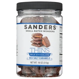 Sanders Milk Chocolate Sea Salt Caramel Thins, Kosher, 18 Ounce (Pack of 6)