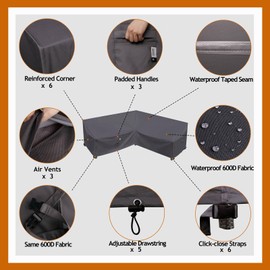 Flexiyard Heavy Duty Outdoor Sectional Sofa Cover, 115"X115" Waterproof 600D Oxford Patio Sectional Couch Cover, Lawn Patio Furniture Winter Cover, Storm Grey