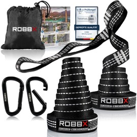 ROBBX® Hammock Mounting Set 300 x 2.5 cm Including Heavy Duty Carabiner Hammock Suspension with 18 Loops up to 1200 kg Swing Tree Attachment