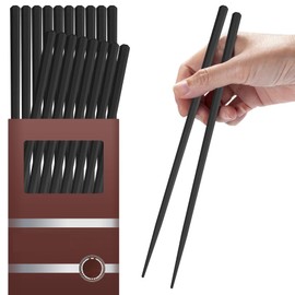 10 Pairs Fiberglass Chopsticks-Reusable Chopsticks Dishwasher Safe, 9.63 inch/24.5cm Premium Non-Slip Chopstick, Chinese/Japanese Chop Sticks, Black