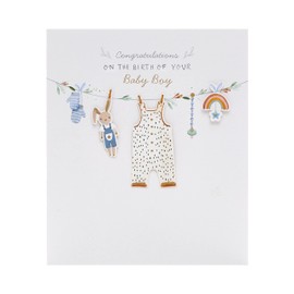UK Greetings New Baby Card For Baby Boy With Envelope - Washing Line Design