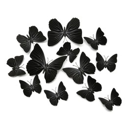 FuninCrea 12Pcs 3D Butterfly Wall Art Stickers, Waterproof Simulation Butterfly Magnetic Stickers Wall Decor with Tape, Removable Butterfly Wall Decals for Bedroom Decorations (Black)