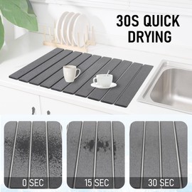 Quick Dry Stone Dish Drying Mat for Kitchen Counter, 23.2"L x 15.3"W, Strong Absorbent Diatomaceous Earth Non-Slip Stone Mat, Multi-Purpose Stone Drying Mat for Kitchen Bathroom, Dark Gray