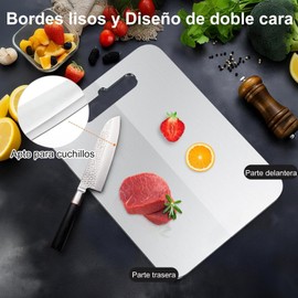 Juego de 3 Tablas de Cortar Acero Inoxidable, Cutting Board de Titanio para Cocina, Tablas Para Picar de Doble Cara y Grado Alimenticio para Carne, Frutas y Verduras, Lavavajillas, Anticorrosión