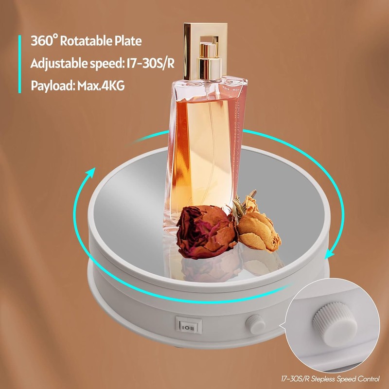 Andoer 6-inch Mirror Display Turntable Stand Motorized 360° Rotating 17-30S/R