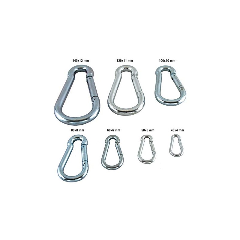 2 x Carabiner Hooks with Snap Hooks, Assorted Sizes, 100mm