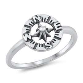 North Star Compass Ring New .925 Sterling Silver Band Size 8